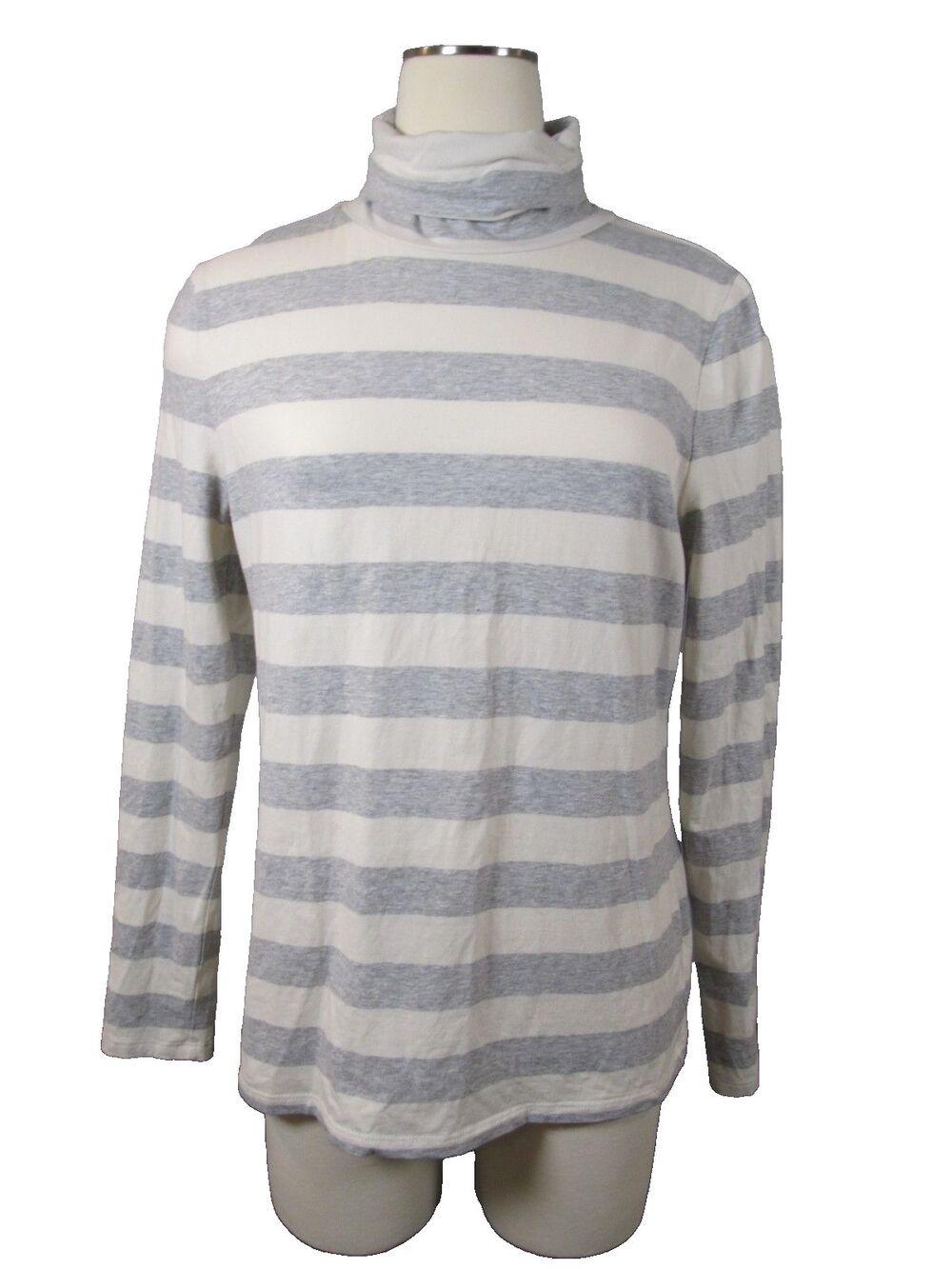 Talbots LP Classic Turtleneck Cream Heather Gray Stripe Long Sleeve Pre‑Owned